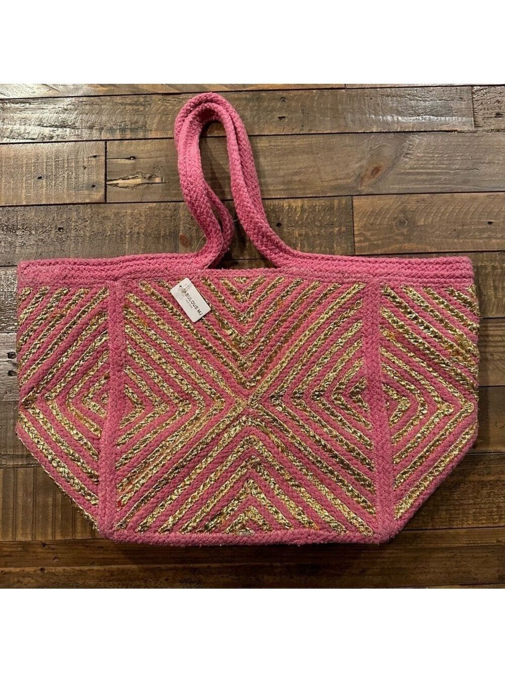 Fabulous MJ New York Tribal Aztec Gold & Pink Shoulder Tote New With Tag
